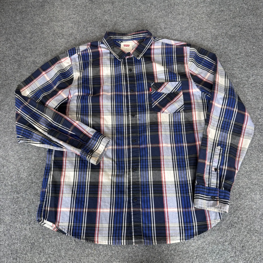 Levis Mens XL Blue Plaid Long Sleeve Button Down Shirt Western Cowboy Rodeo